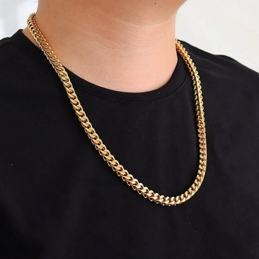 Mens 24" 18K Gold Franco Chain Link Necklace Guys 18 Karat Silver Jewelry 24in